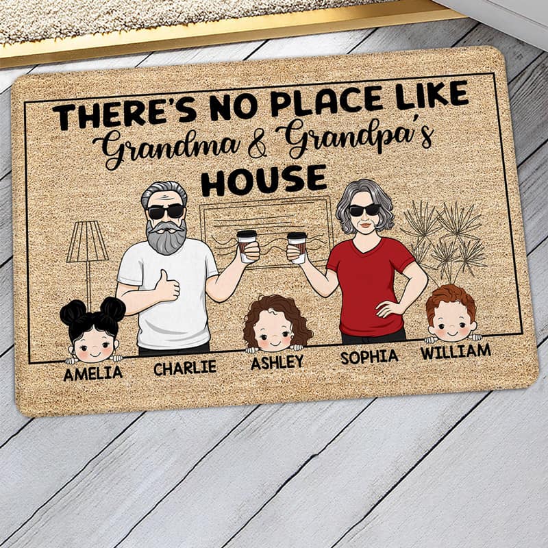 Outline Background No Place Like Grandparents House Personalized Doormat - Image 3