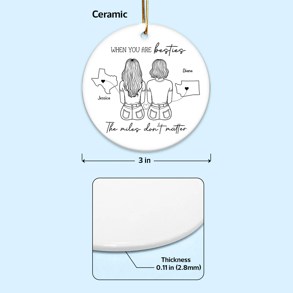 Outline Besties Sisters Long Distance Personalized Circle Ornament, Christmas Gift - Image 5