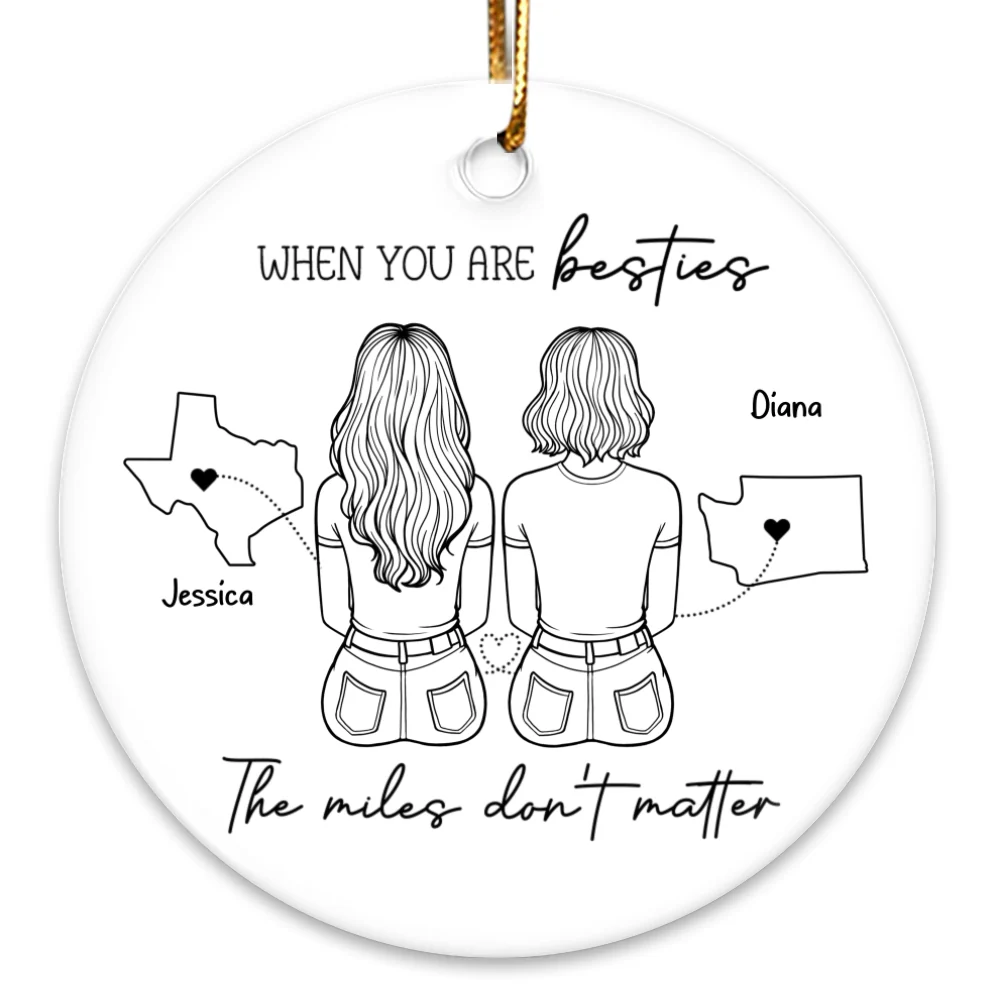 Outline Besties Sisters Long Distance Personalized Circle Ornament, Christmas Gift - Image 7