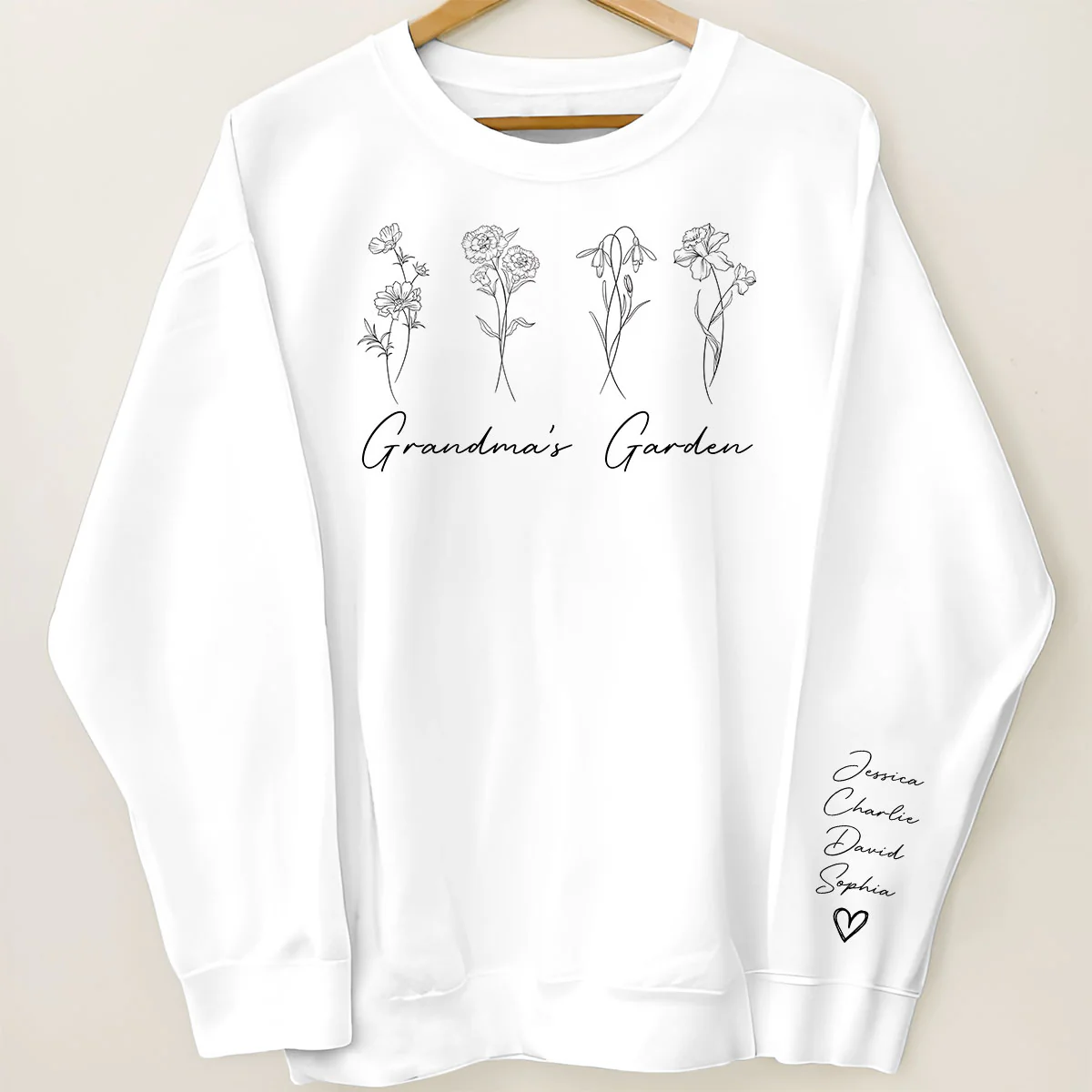 Outline Birth Month Flowers Personalized Sleeve Printed Sweatshirt, Gift For Mom Grandma Aunt - Image 6