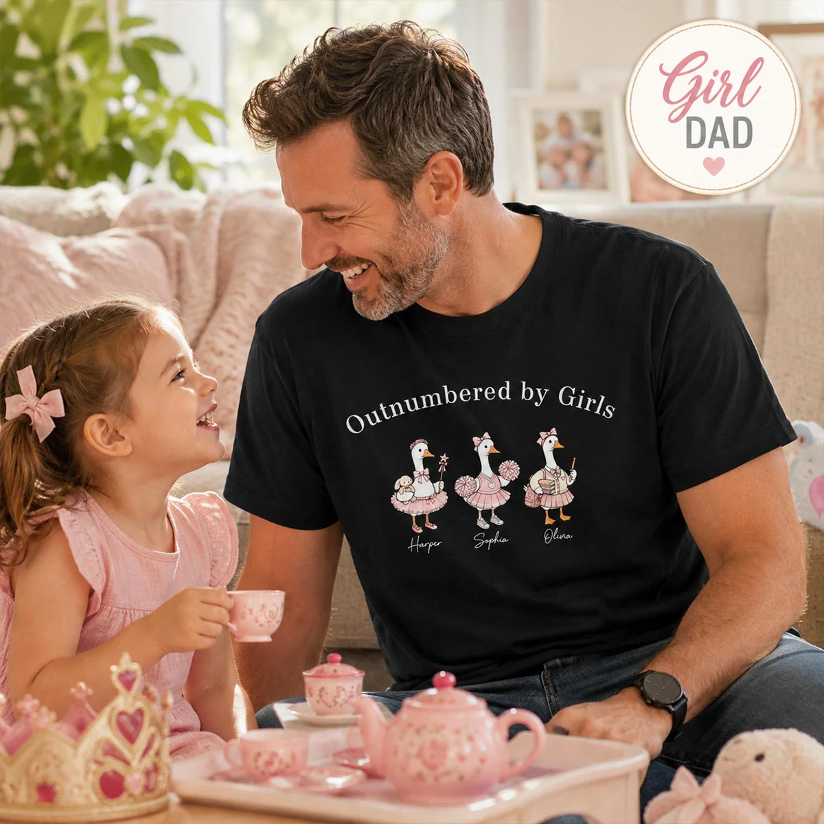 Outnumbered By Girls Cute Goose - Personalized Shirt - Father's Day Gift For Husband, Girl Dad - Image 3
