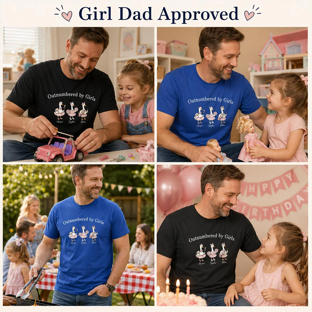 Outnumbered By Girls Cute Goose - Personalized Shirt - Father's Day Gift For Husband, Girl Dad - Image 5