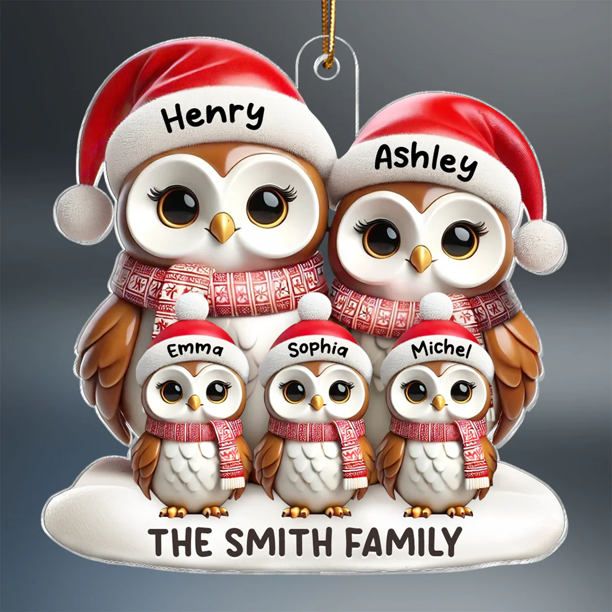 3D Effect Owl Family Christmas Personalized Acrylic Ornament - Image 2