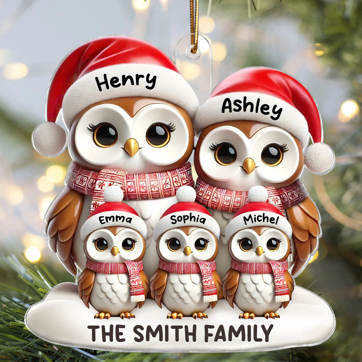 3D Effect Owl Family Christmas Personalized Acrylic Ornament - Image 3