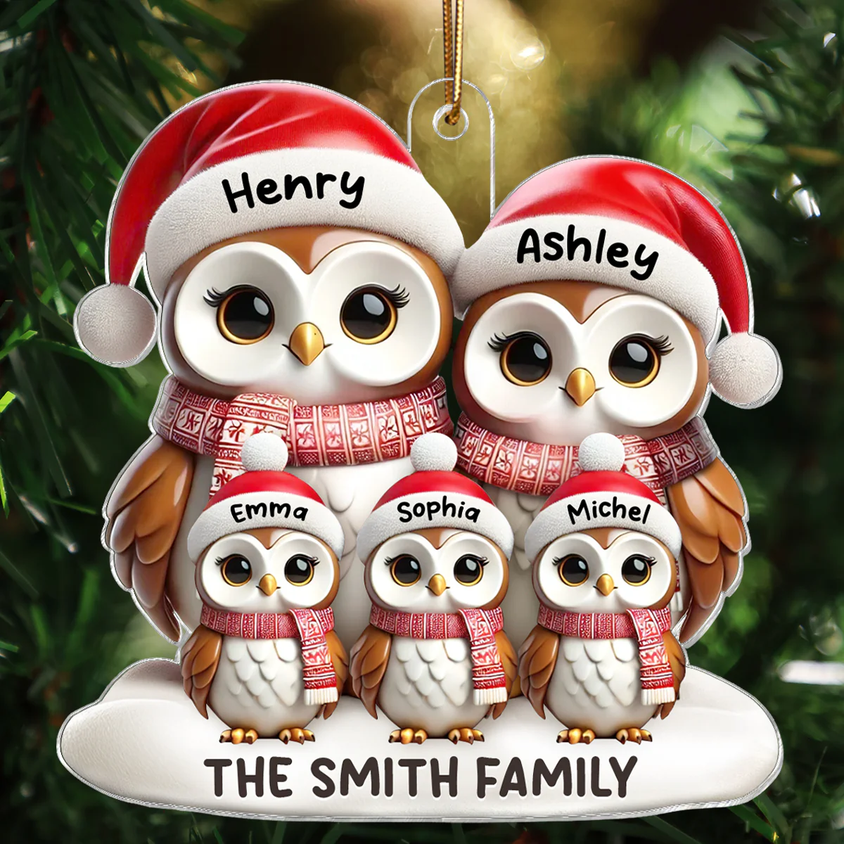 3D Effect Owl Family Christmas Personalized Acrylic Ornament - Image 4