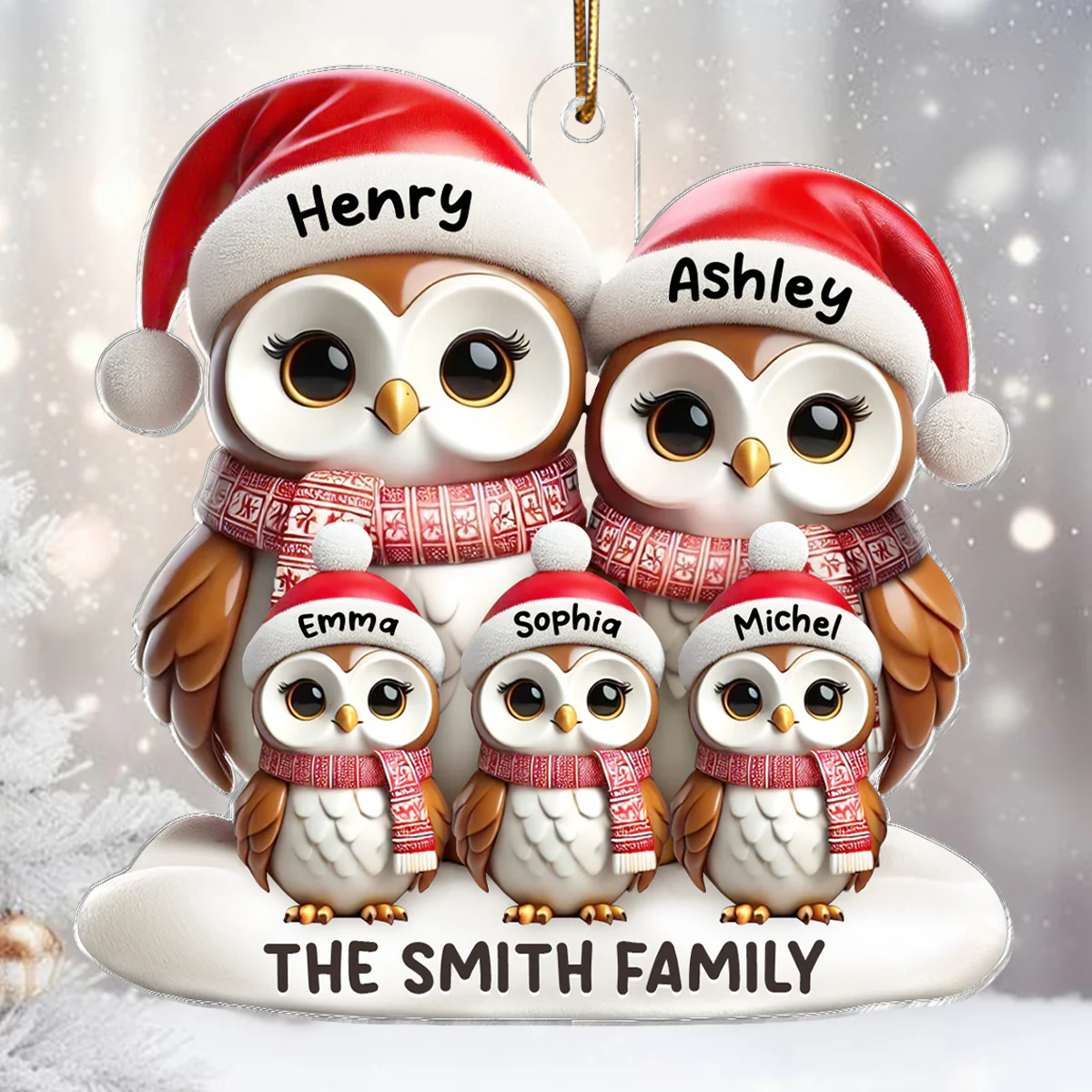 3D Effect Owl Family Christmas Personalized Acrylic Ornament - Image 5