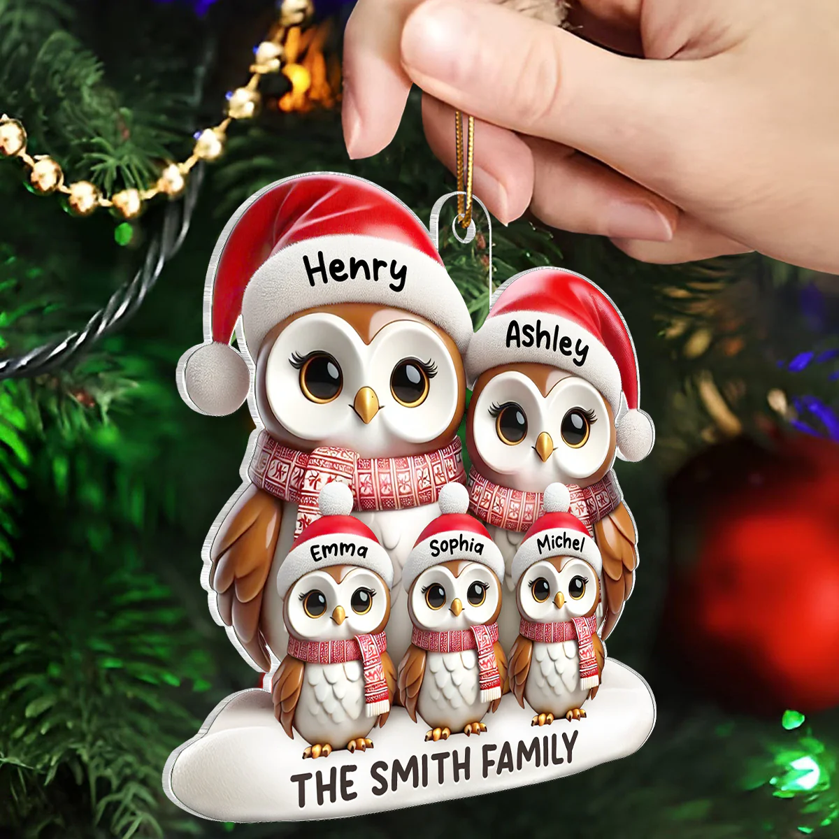 3D Effect Owl Family Christmas Personalized Acrylic Ornament - Image 6
