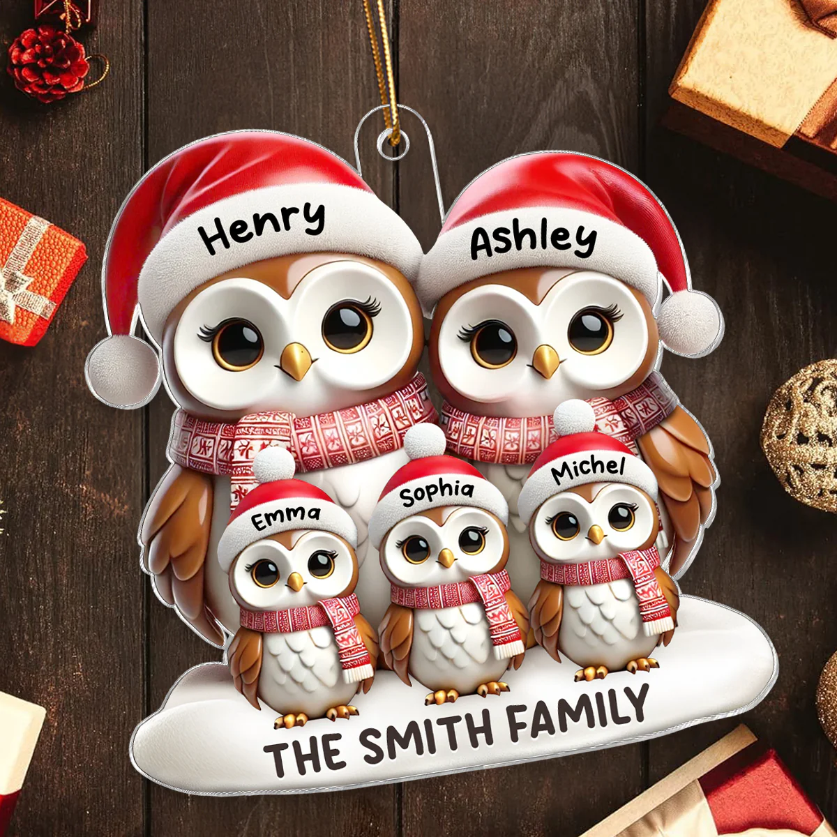 3D Effect Owl Family Christmas Personalized Acrylic Ornament - Image 7