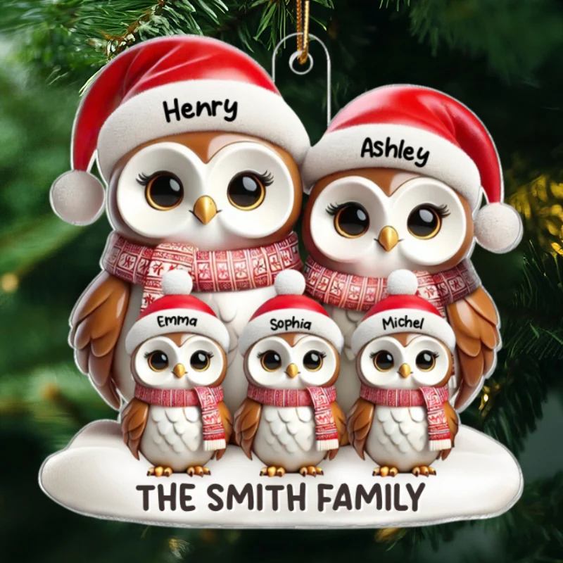3D Effect Owl Family Christmas Personalized Acrylic Ornament - Image 9