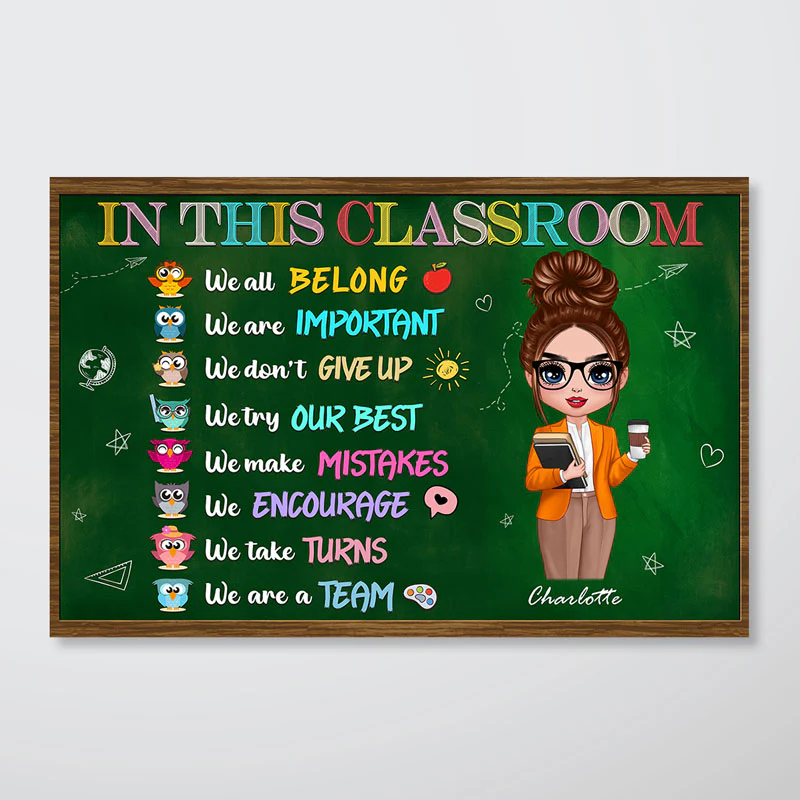 Owls And Doll Teacher In This Classroom Personalized Horizontal Poster - Image 2