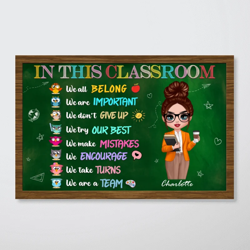 Owls And Doll Teacher In This Classroom Personalized Horizontal Poster - Image 4