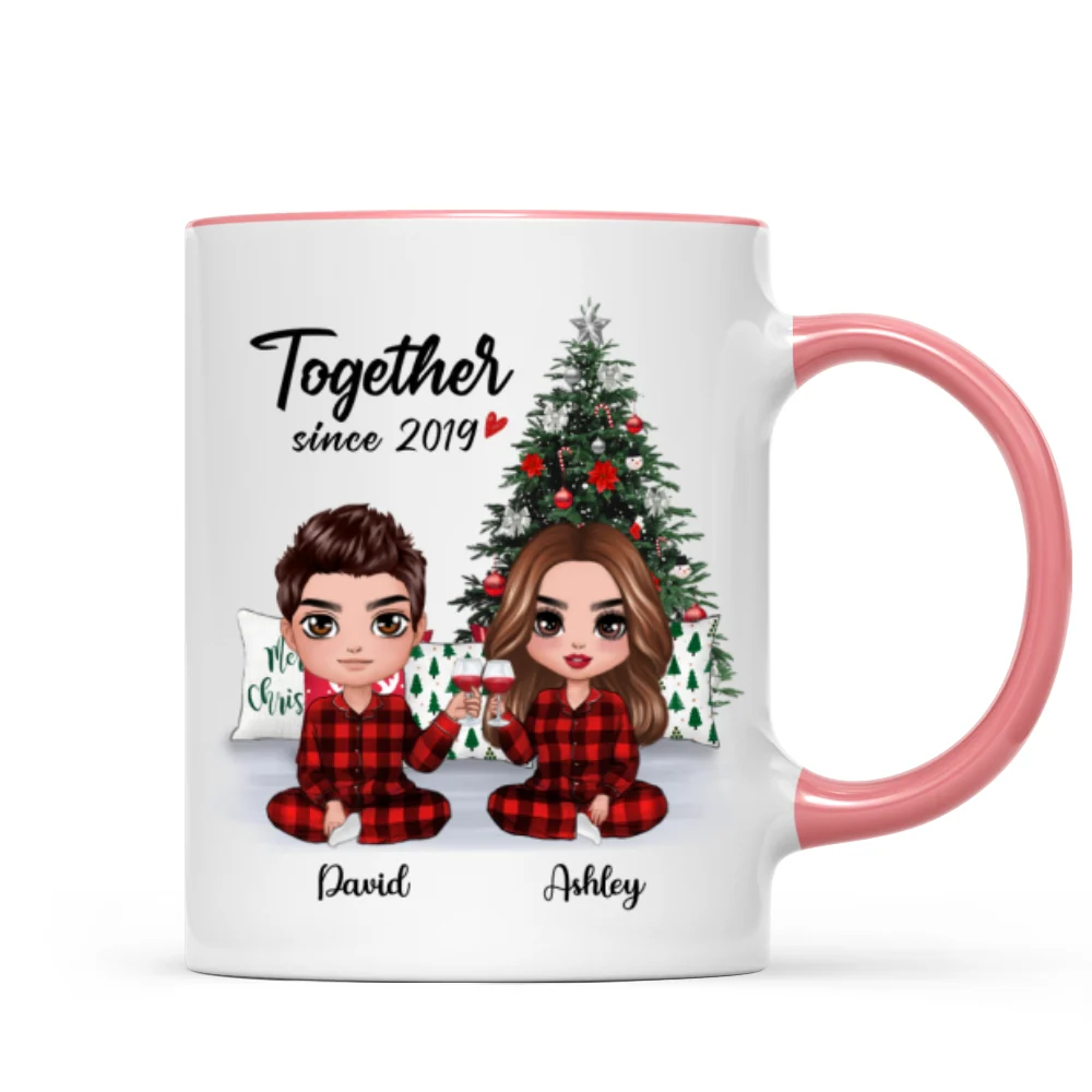 Pajama Doll Couple Sitting Beside Christmas Tree Personalized Mug - Image 6