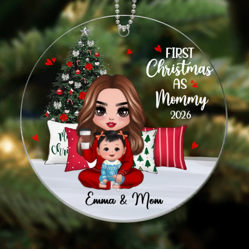 Pajama Doll Mom Grandma And Baby Personalized Acrylic Ornament