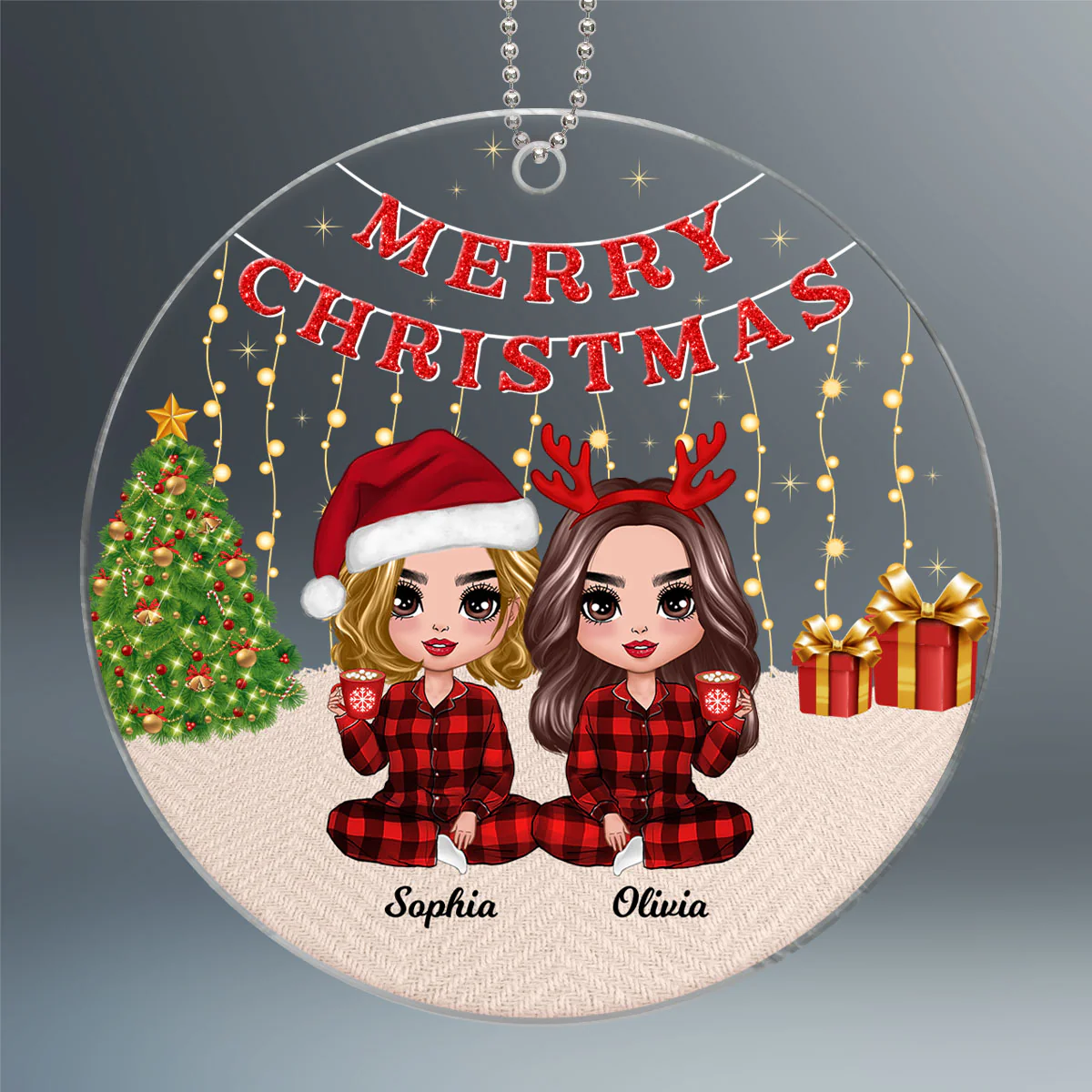 Pajamas Doll Besties Christmas Light Strings Personalized Acrylic Ornament - Image 2