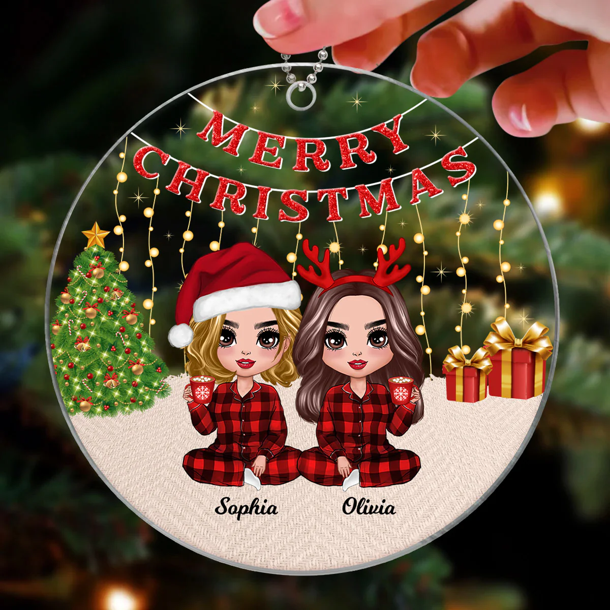 Pajamas Doll Besties Christmas Light Strings Personalized Acrylic Ornament - Image 3