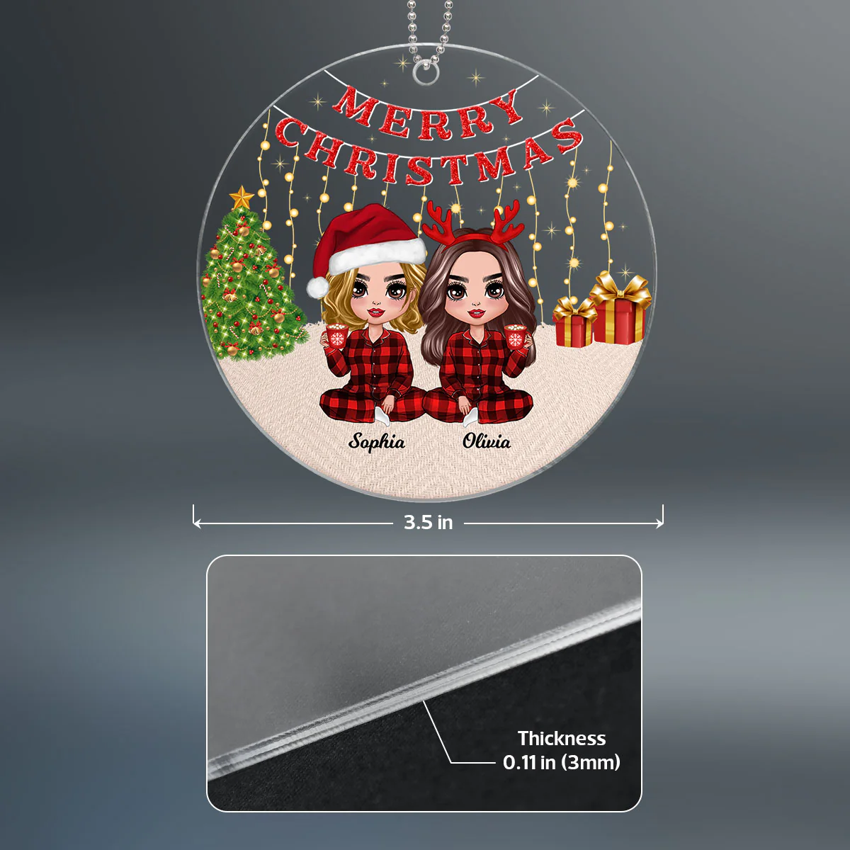 Pajamas Doll Besties Christmas Light Strings Personalized Acrylic Ornament - Image 4