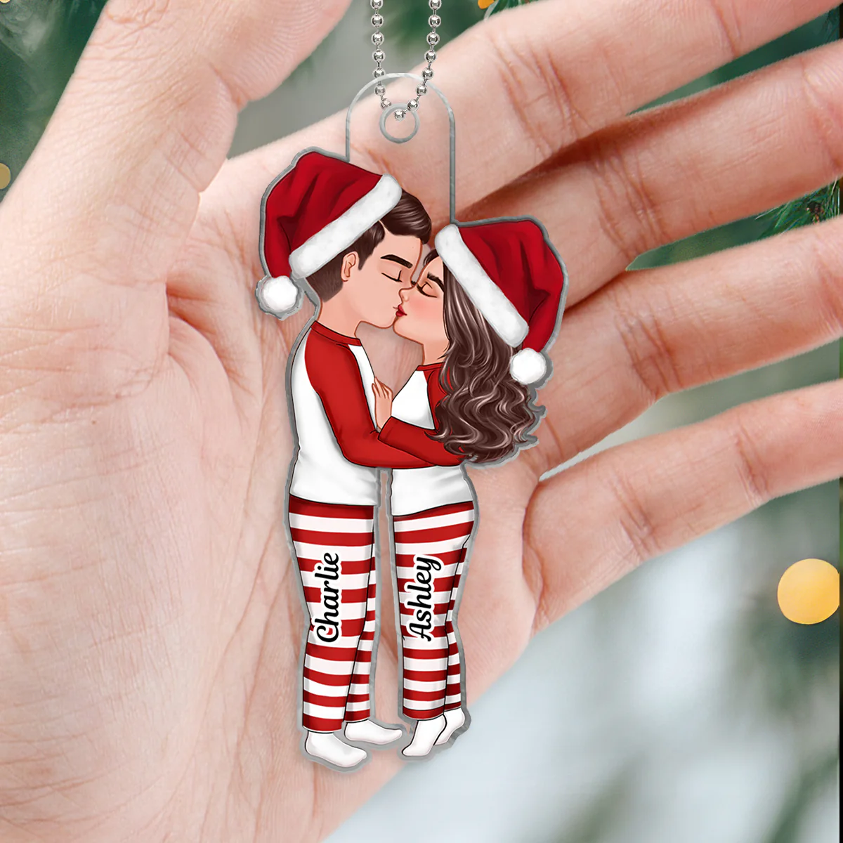 Pajamas Doll Couple Kissing Christmas Gift Personalized Acrylic Ornament - Image 3