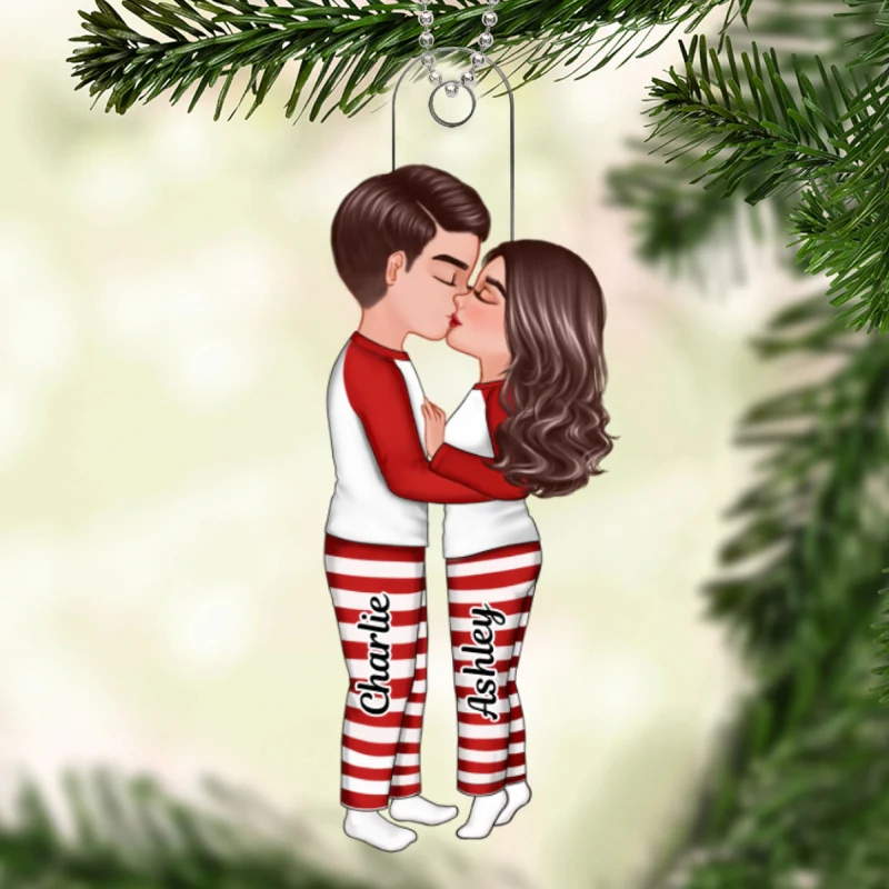 Pajamas Doll Couple Kissing Christmas Gift Personalized Acrylic Ornament - Image 5