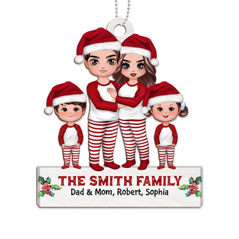 Pajamas Doll Family Standing Christmas Personalized Wooden Ornament