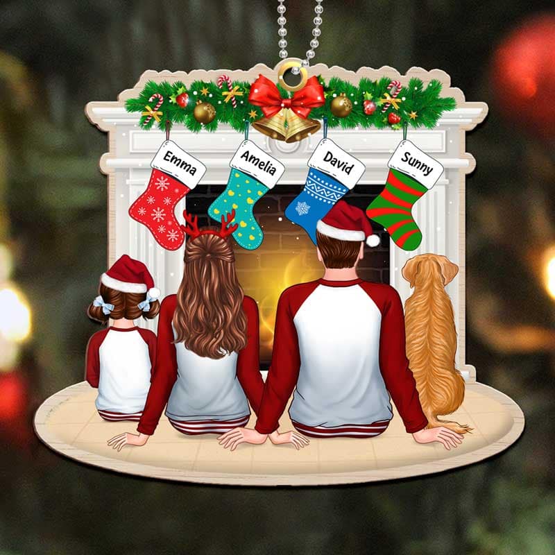 Pajamas Family Christmas Stockings Fireplace Personalize Wooden Ornament - Image 2