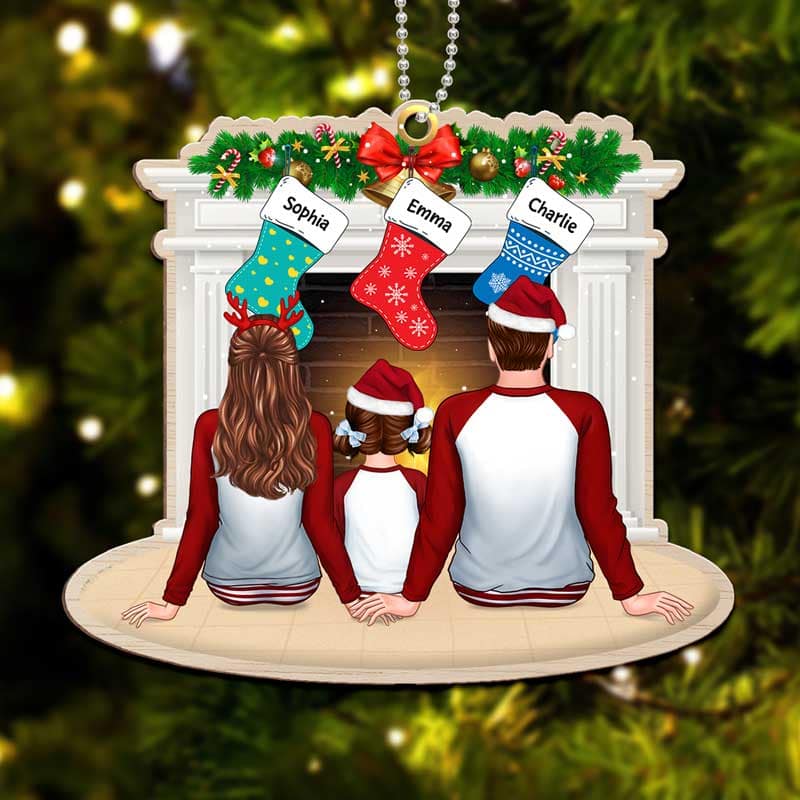 Pajamas Family Christmas Stockings Fireplace Personalize Wooden Ornament - Image 3