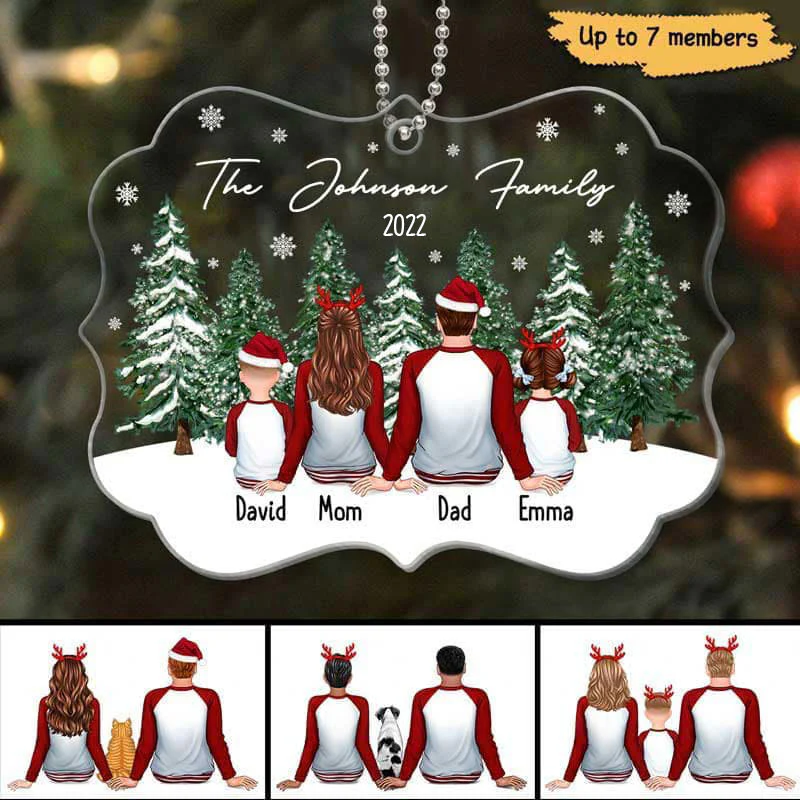 Pajamas Family Christmas Tree Background Personalized Acrylic Ornament - Image 3