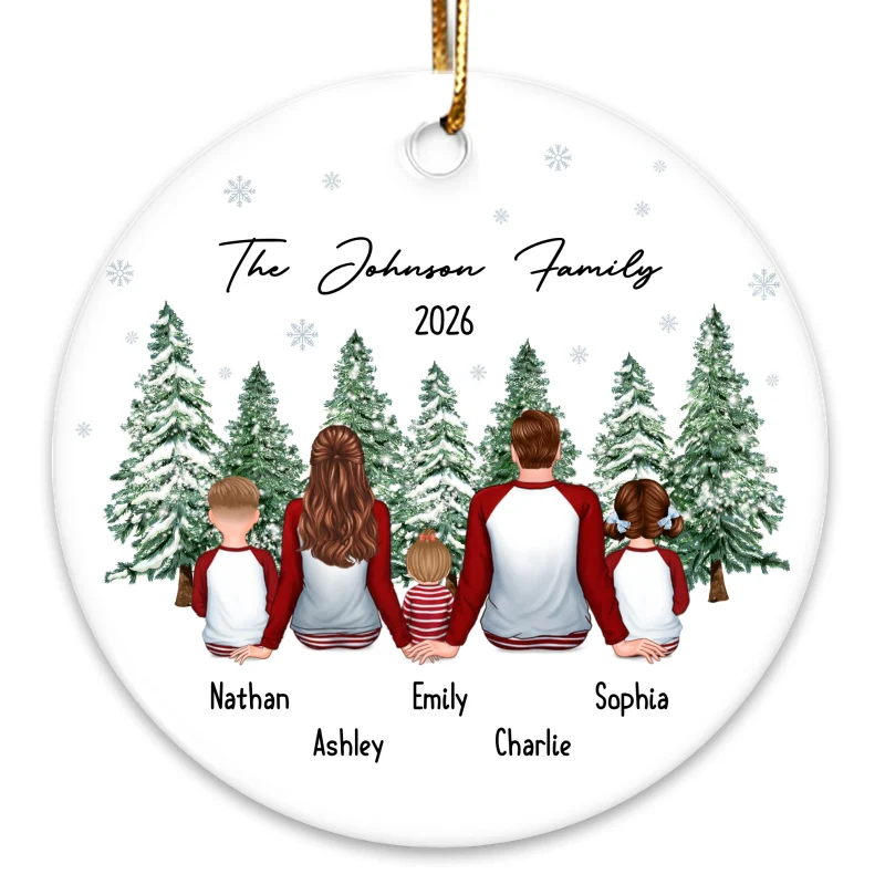 Pajamas Family Christmas Tree Background Personalized Circle Ornament - Image 3