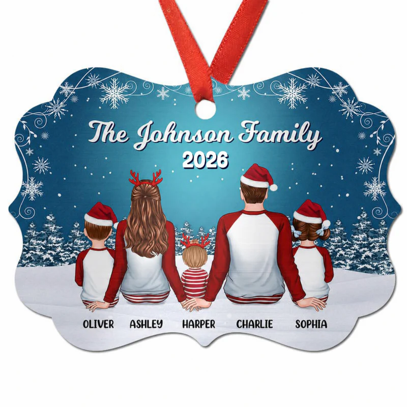 Pajamas Family In Snow Night Personalized Christmas Ornament