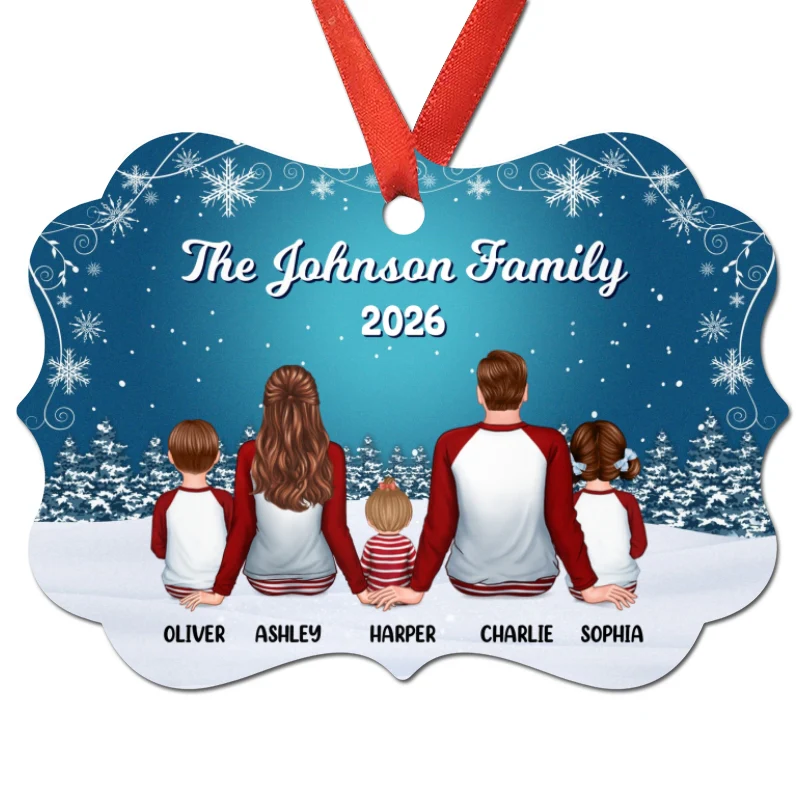 Pajamas Family In Snow Night Personalized Christmas Ornament - Image 3