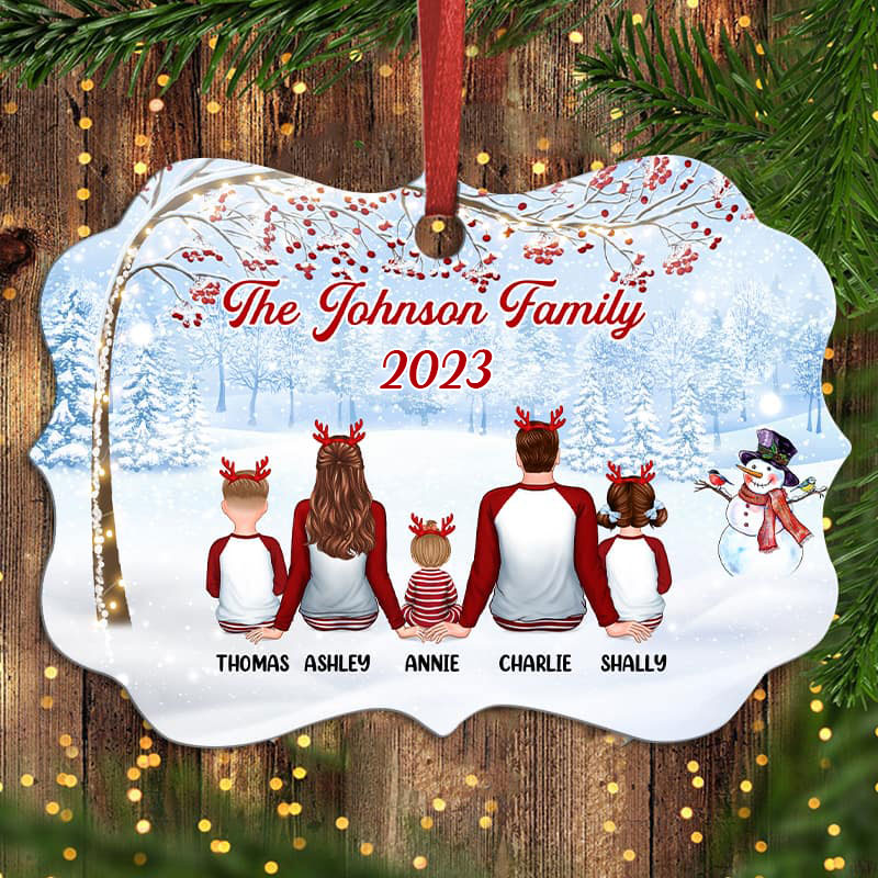 Pajamas Family Under Berry Tree Personalized Christmas Ornament - Image 2