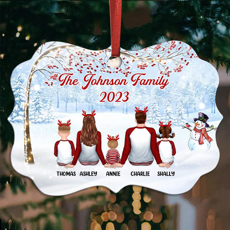 Pajamas Family Under Berry Tree Personalized Christmas Ornament - Image 3