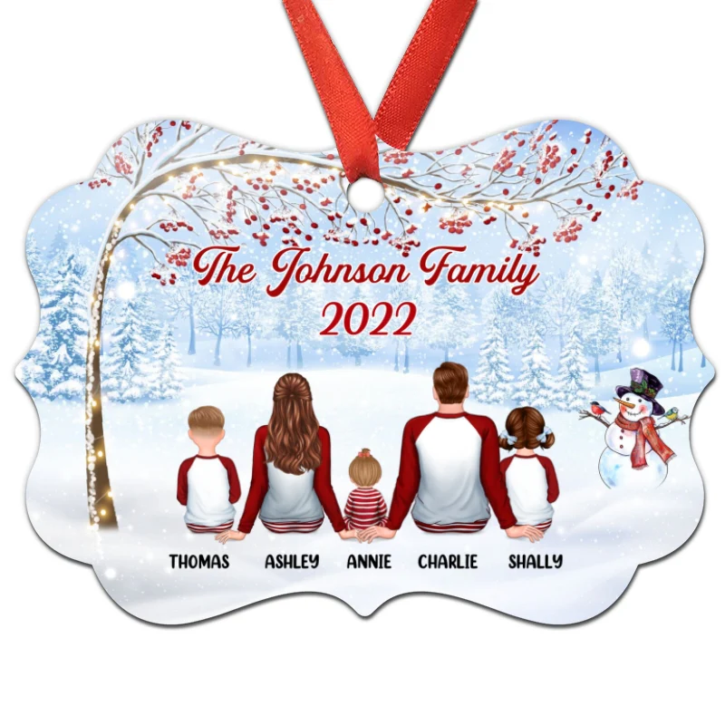 Pajamas Family Under Berry Tree Personalized Christmas Ornament - Image 4