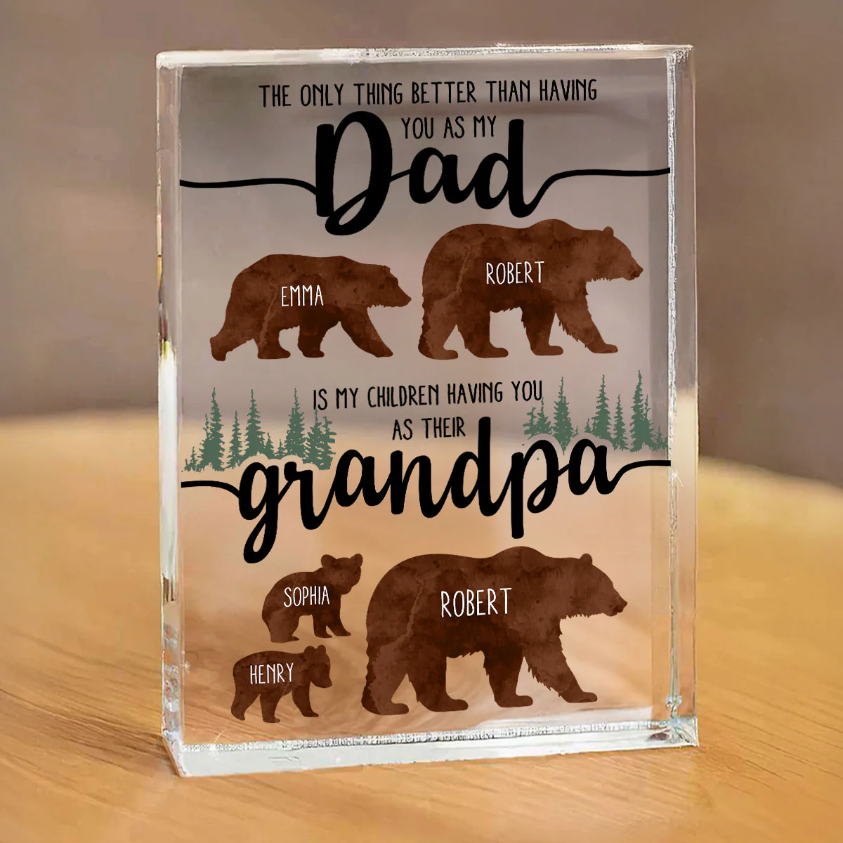Papa Bear And Kids The Only Thing Better Than Personalized Acrylic Block, Gift for Dad - Image 2