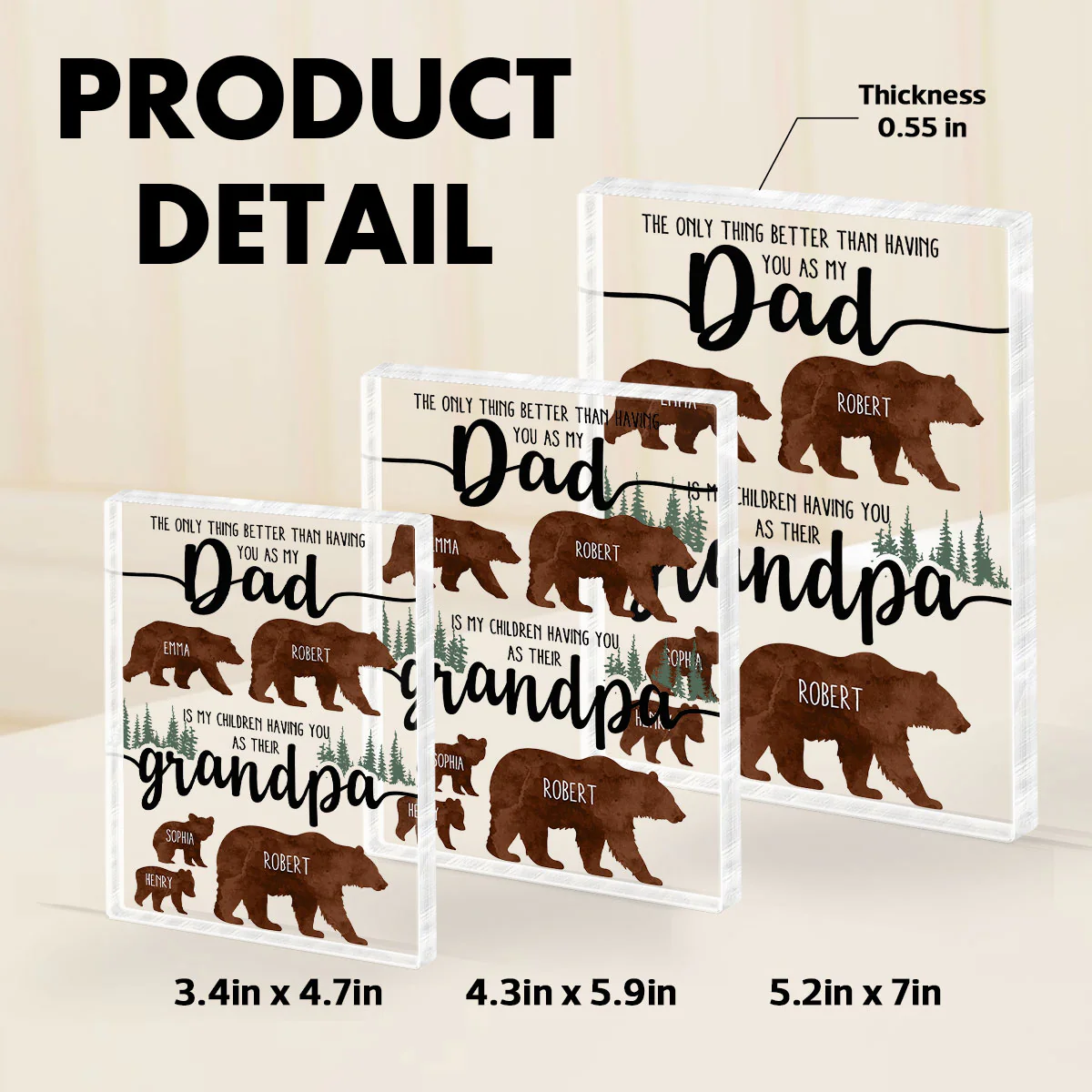 Papa Bear And Kids The Only Thing Better Than Personalized Acrylic Block, Gift for Dad - Image 9