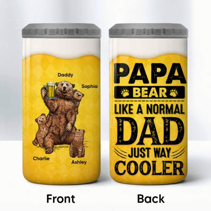 Papa Bear Beer Funny Gift For Dad Grandpa Personalized 4 In 1 Can Cooler - Image 11