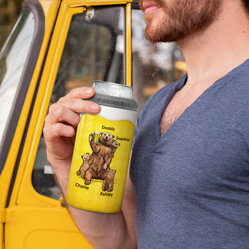 Papa Bear Beer Funny Gift For Dad Grandpa Personalized 4 In 1 Can Cooler - Image 6