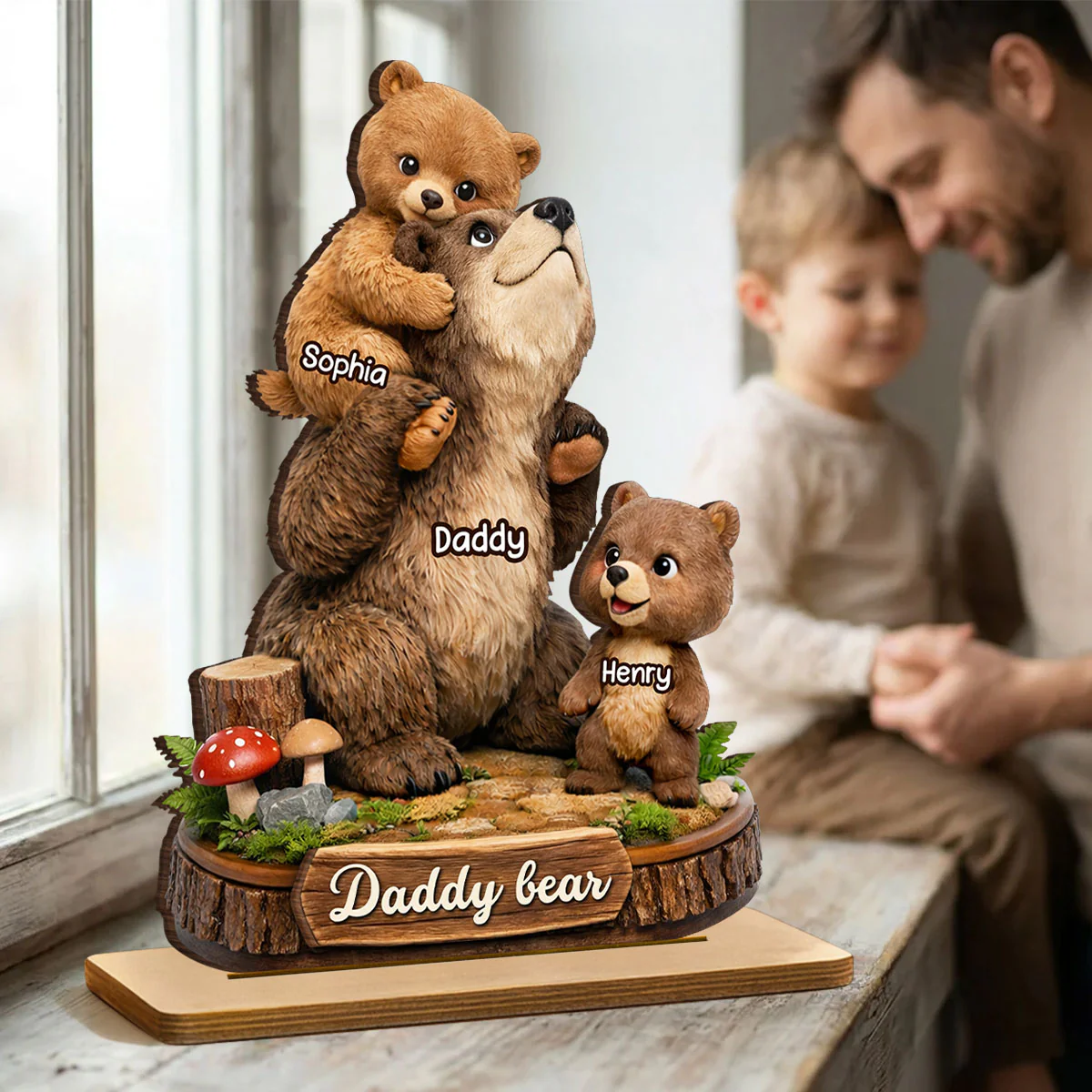 Papa Bear Grandpa Bear - Personalized 2-Layered Wooden Plaque - Heartfelt Gift for Dad, Grandpa - Image 3