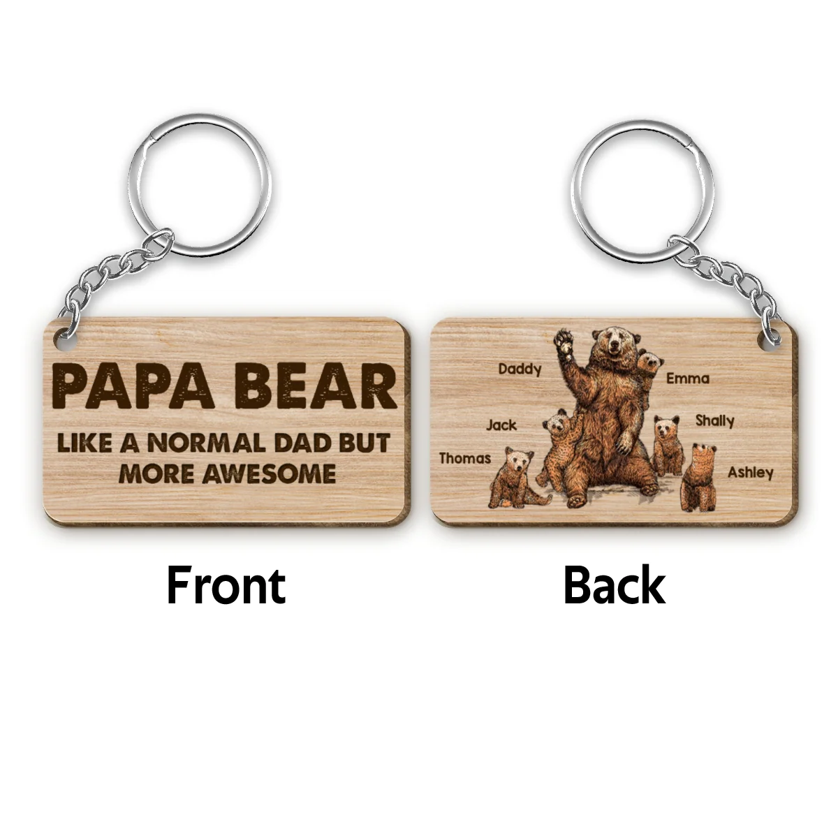 Papa Daddy Bear Family Personalized Wooden Keychain - Image 4