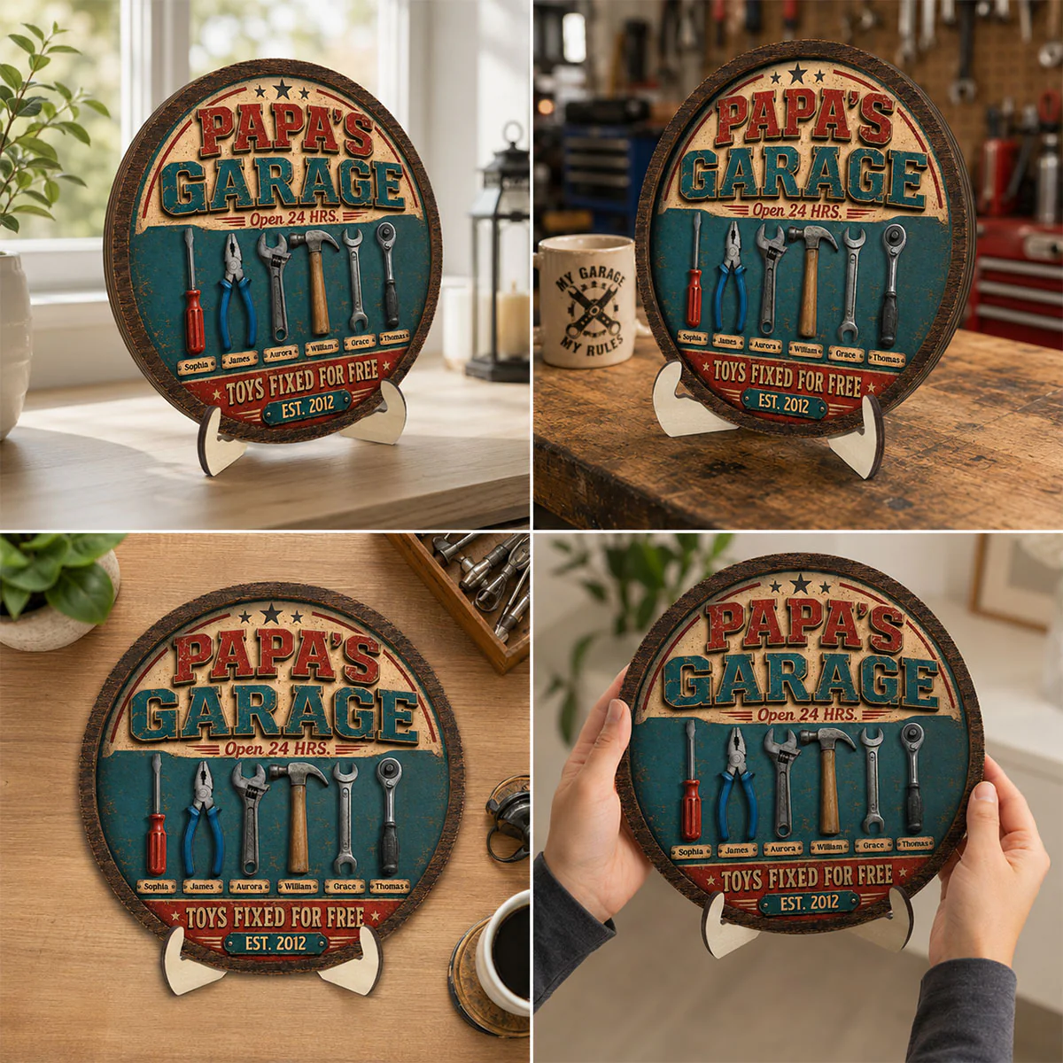 Papa Dad's Garage Toys Fixed For Free Custom Kid Name 2D Flat - Personalized 2-Layered Wooden Plaque - Gift For Mechanic Dad, Grandpa - Image 7