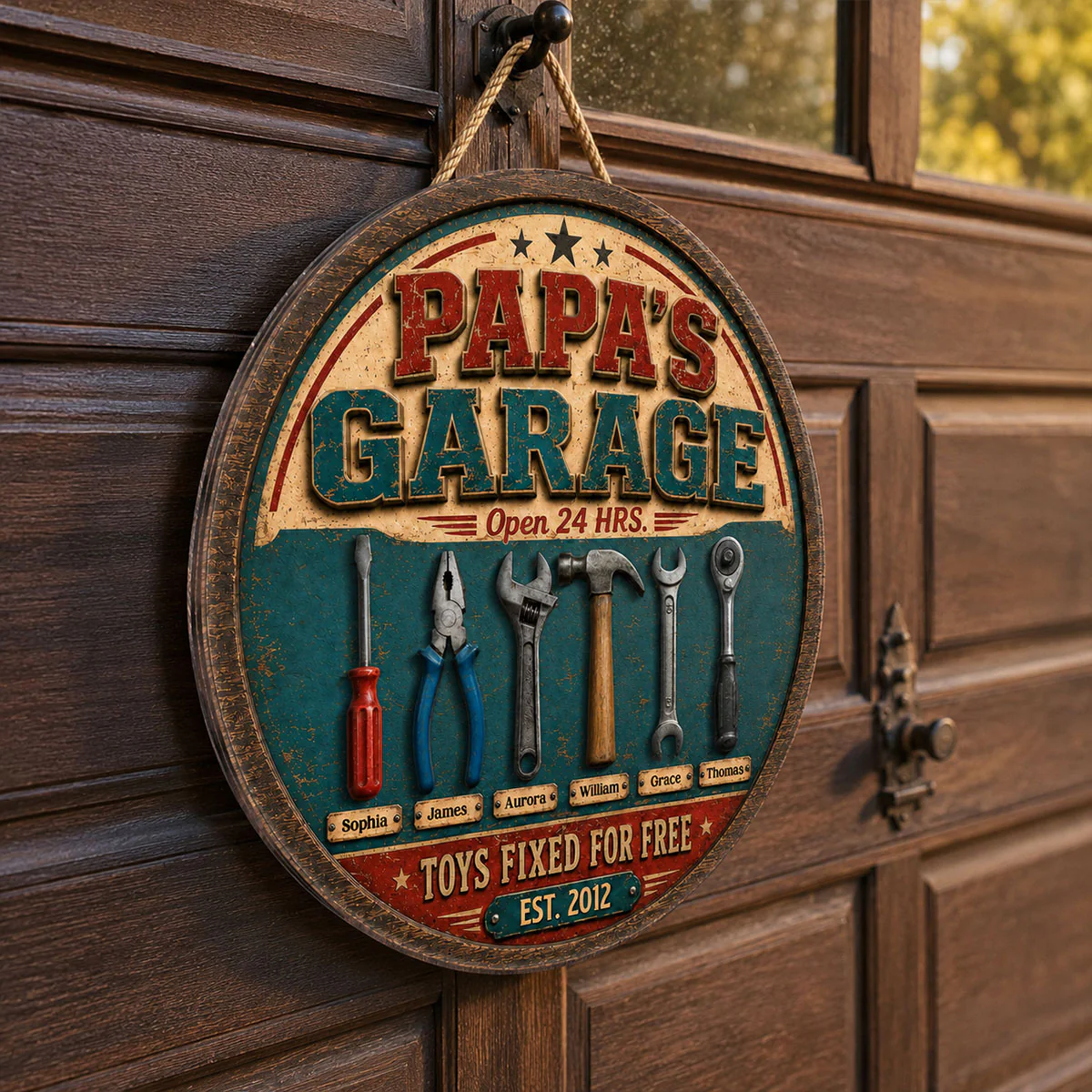 Papa Dad's Garage Toys Fixed For Free Custom Kid Name 2D Flat - Personalized Wooden Garage Sign - Father's Day Gift For Mechanic Dad, Grandpa - Image 2