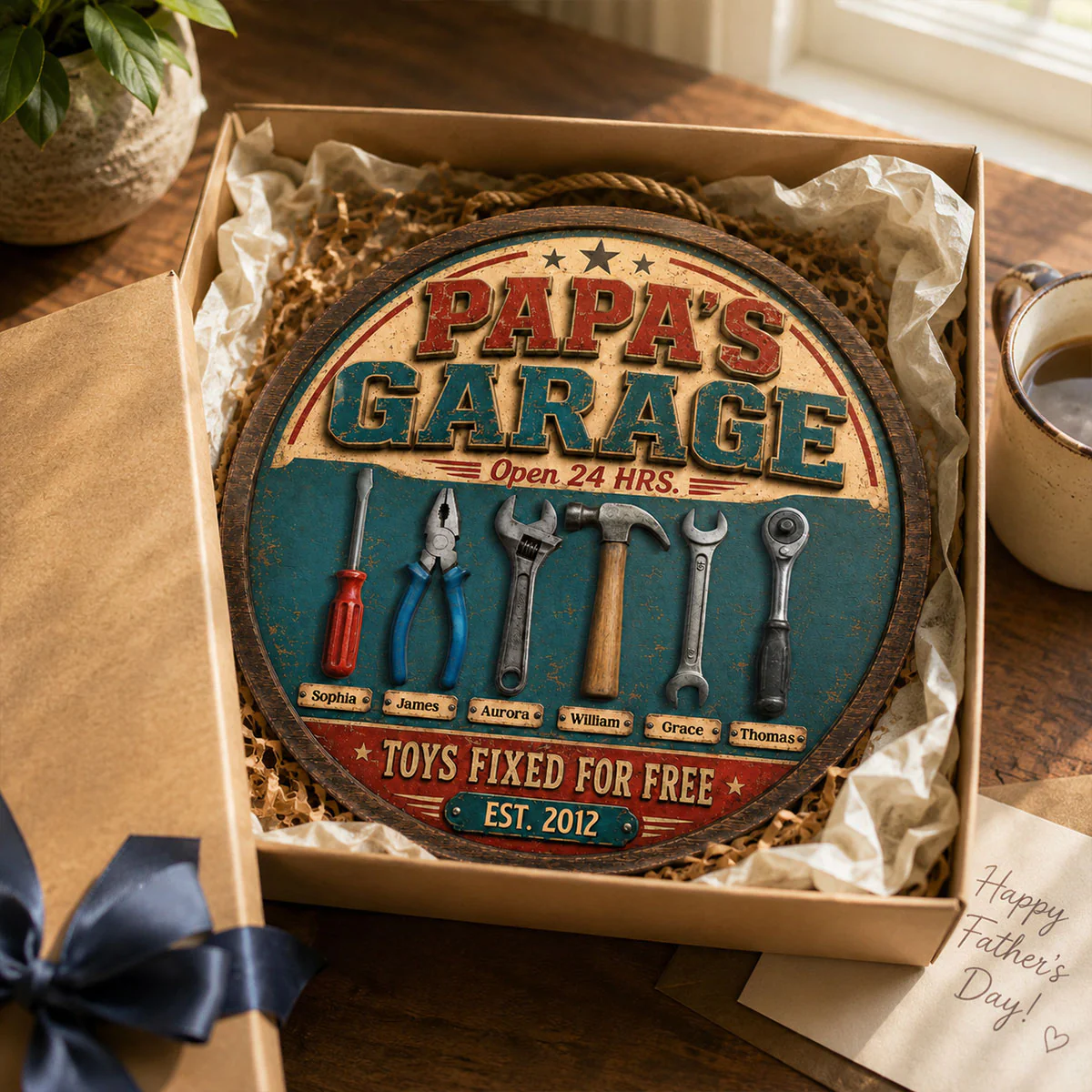 Papa Dad's Garage Toys Fixed For Free Custom Kid Name 2D Flat - Personalized Wooden Garage Sign - Father's Day Gift For Mechanic Dad, Grandpa - Image 3