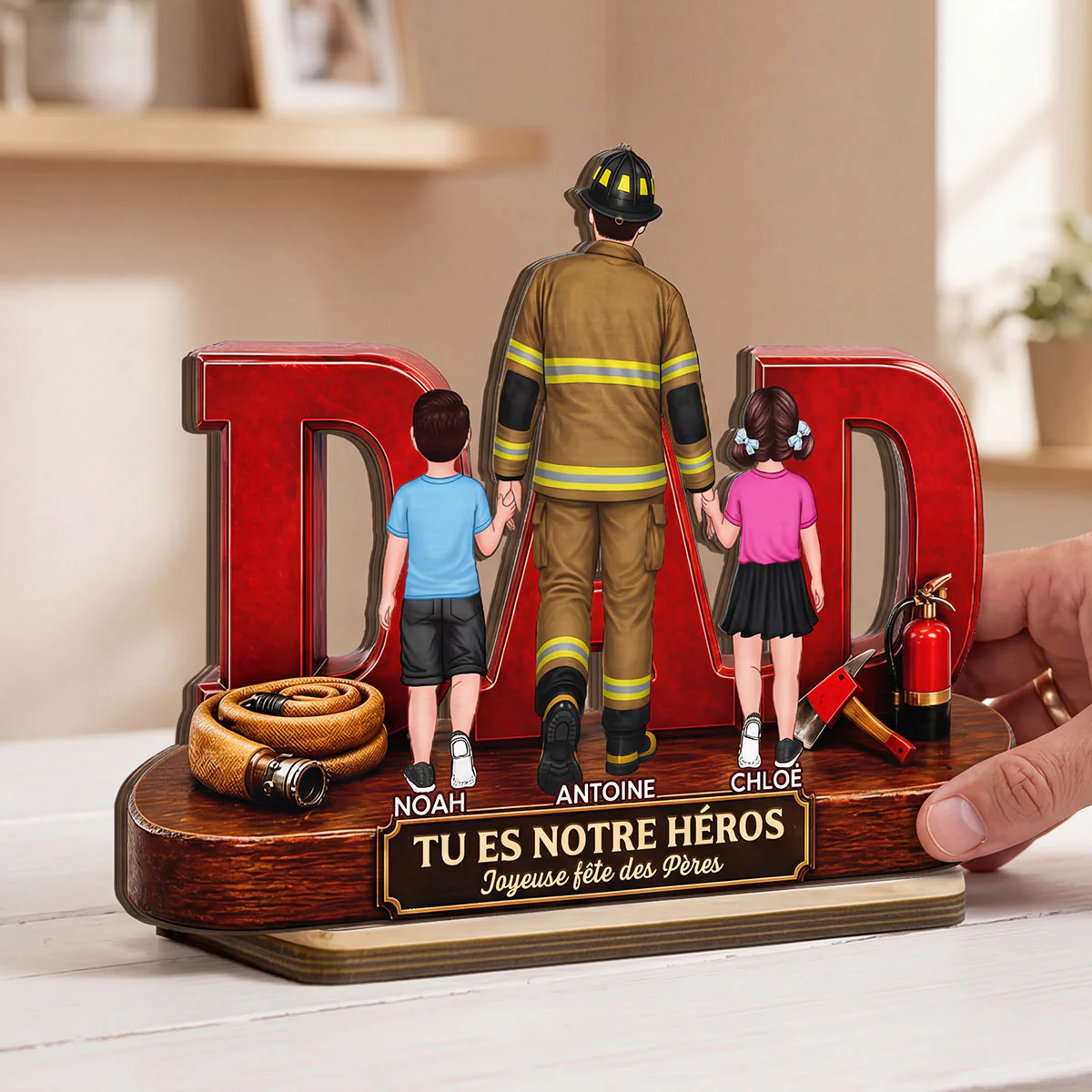 Papa pompier fier - Plaque en bois personnalisée à 2 couches - Cadeau de fête des Pères pour papa, mari - Image 10