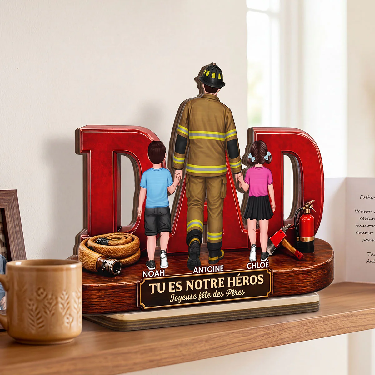 Papa pompier fier - Plaque en bois personnalisée à 2 couches - Cadeau de fête des Pères pour papa, mari - Image 2