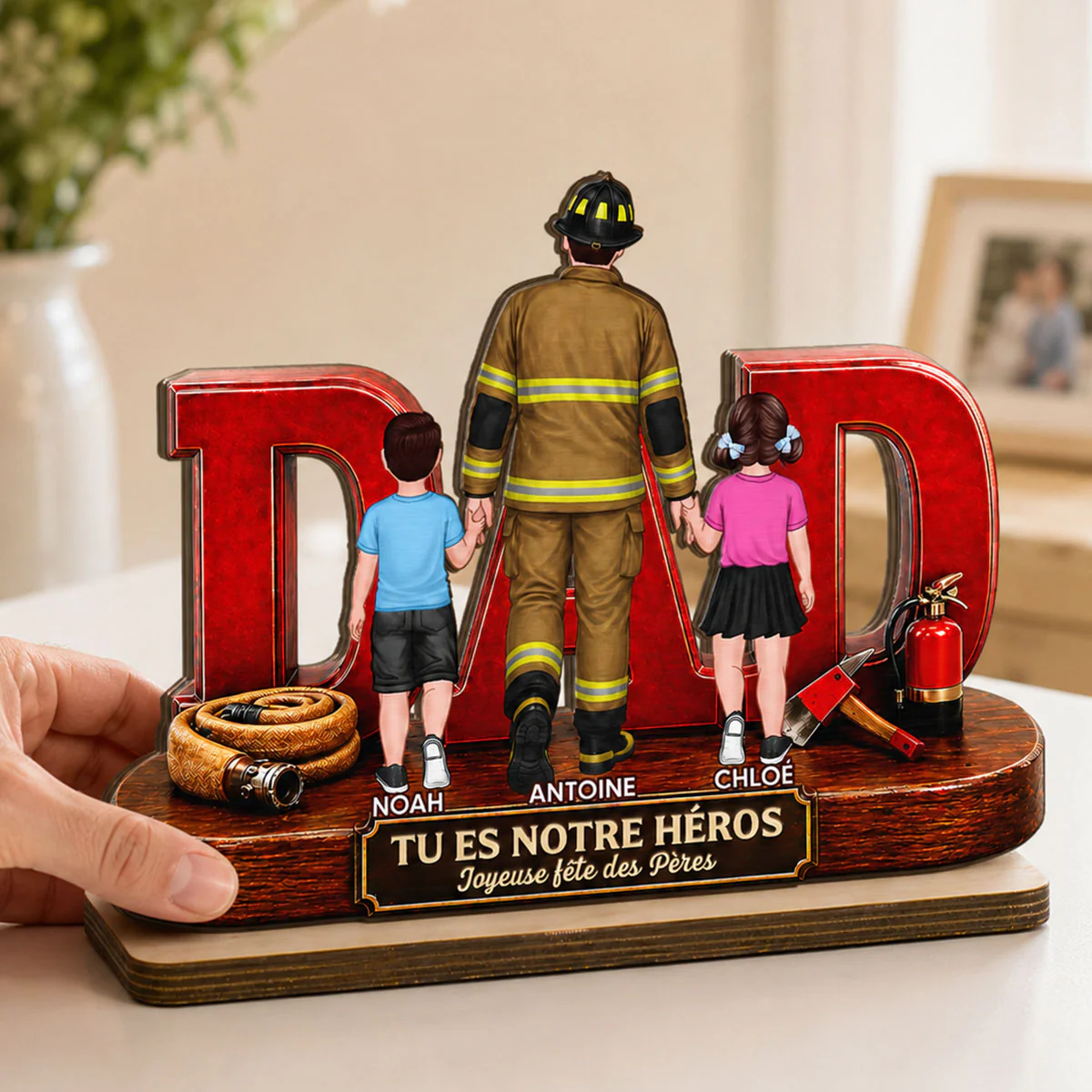 Papa pompier fier - Plaque en bois personnalisée à 2 couches - Cadeau de fête des Pères pour papa, mari - Image 5