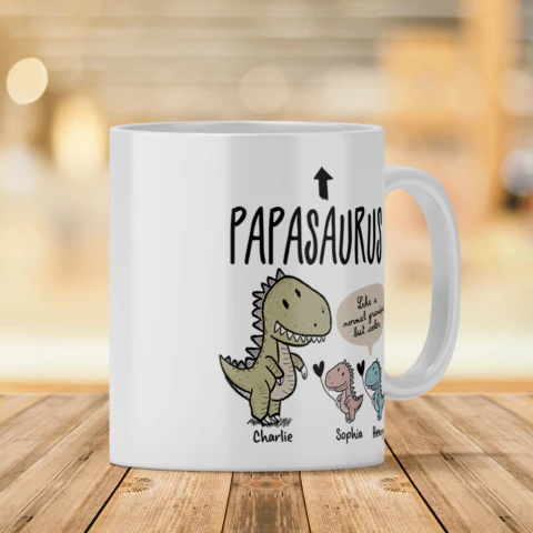 Papasaurus And Kids Cute Style Personalized Mug, Father's Day Gift for Grandpa - Image 2