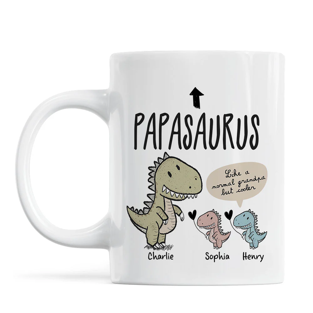 Papasaurus And Kids Cute Style Personalized Mug, Father's Day Gift for Grandpa - Image 3