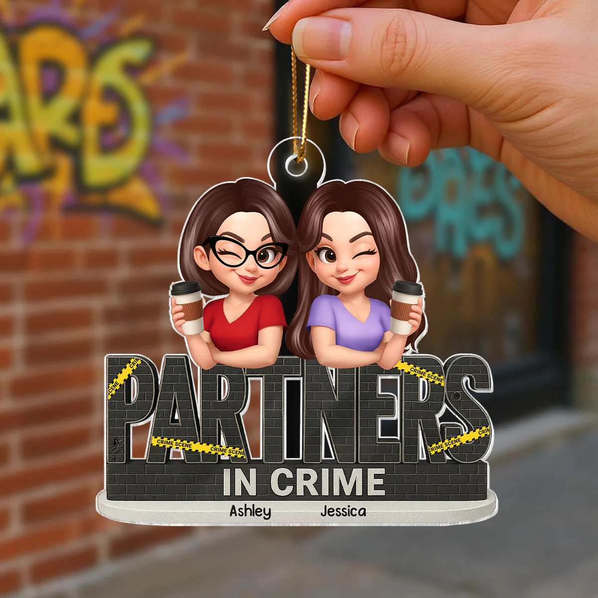 Partners In Crime Brick Pattern Crime Scene Personalized Acrylic Ornament - Image 4