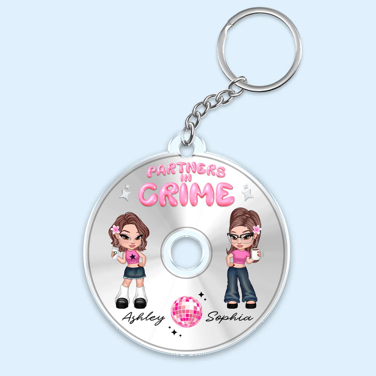 Partners In Crime CD Disc Acrylic Keychain Bestie Personalized Gifts - Image 5