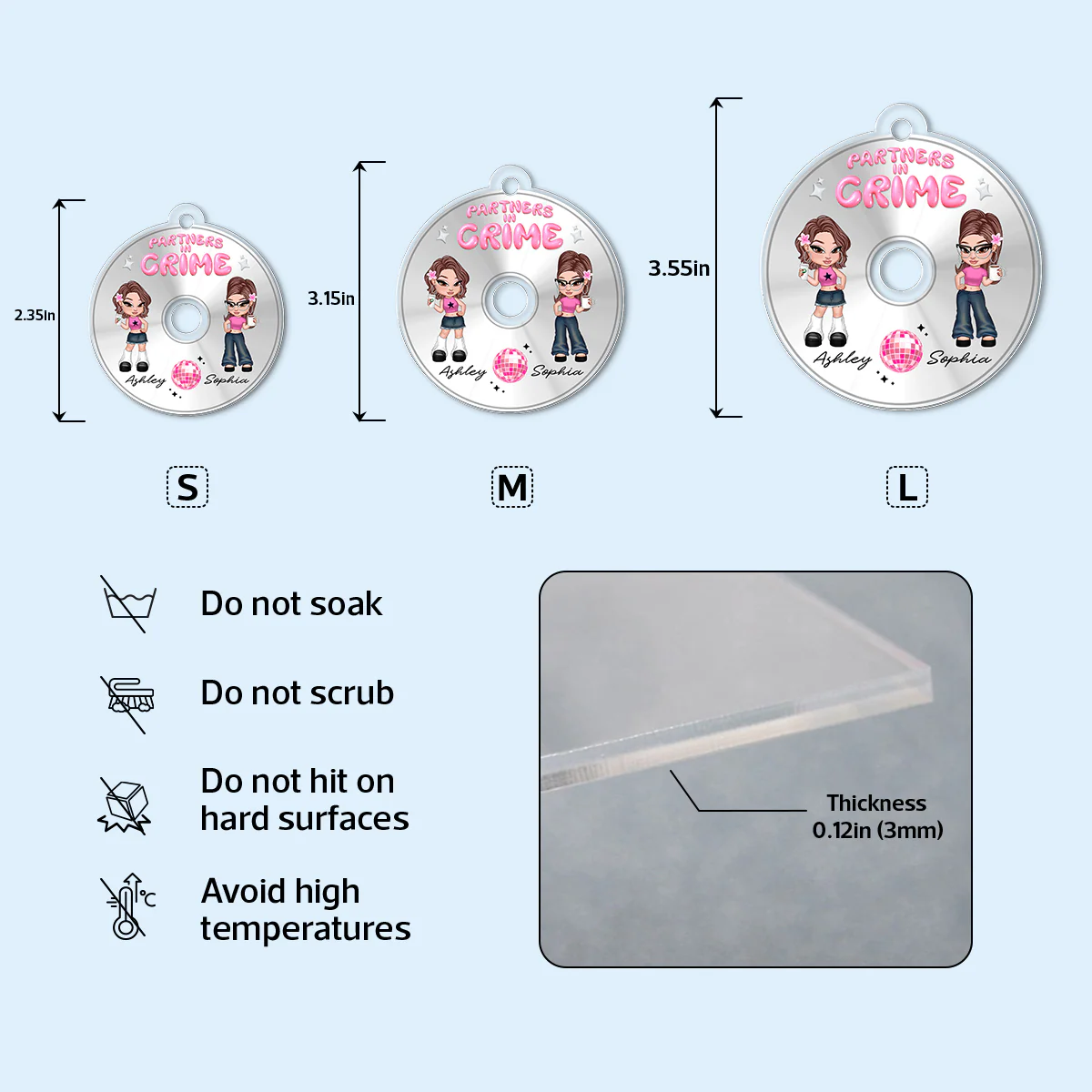 Partners In Crime CD Disc Acrylic Keychain Bestie Personalized Gifts - Image 6