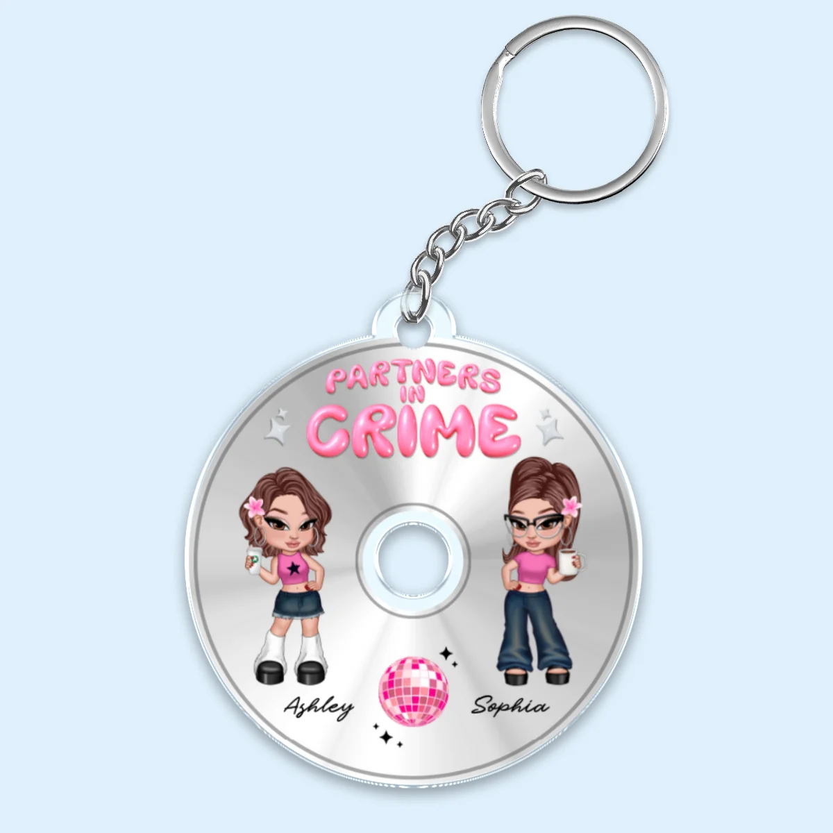 Partners In Crime CD Disc Acrylic Keychain Bestie Personalized Gifts - Image 7
